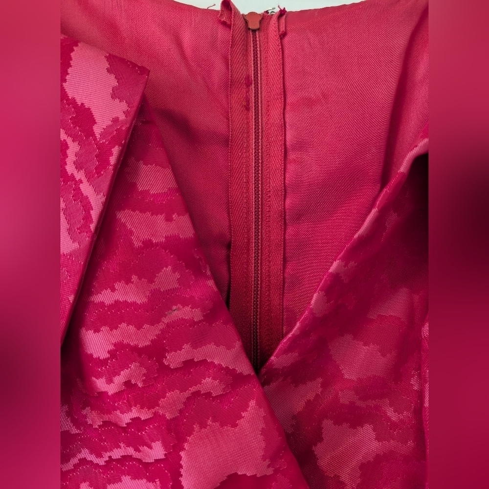 1960s Vintage Mitzi Marlow Mrs. Maisel Dress and Coat Jacket Hot Pink Taffeta - Picture 5 of 10